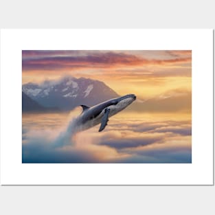 whale diving above the clouds Posters and Art